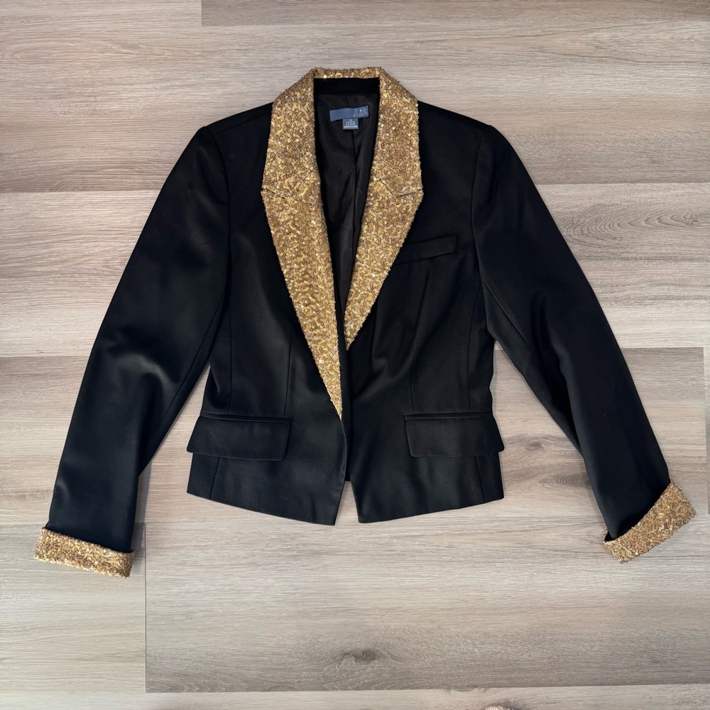 Lil by Anthropologie Black and Gold Sequin Women's Blazer Size 10
